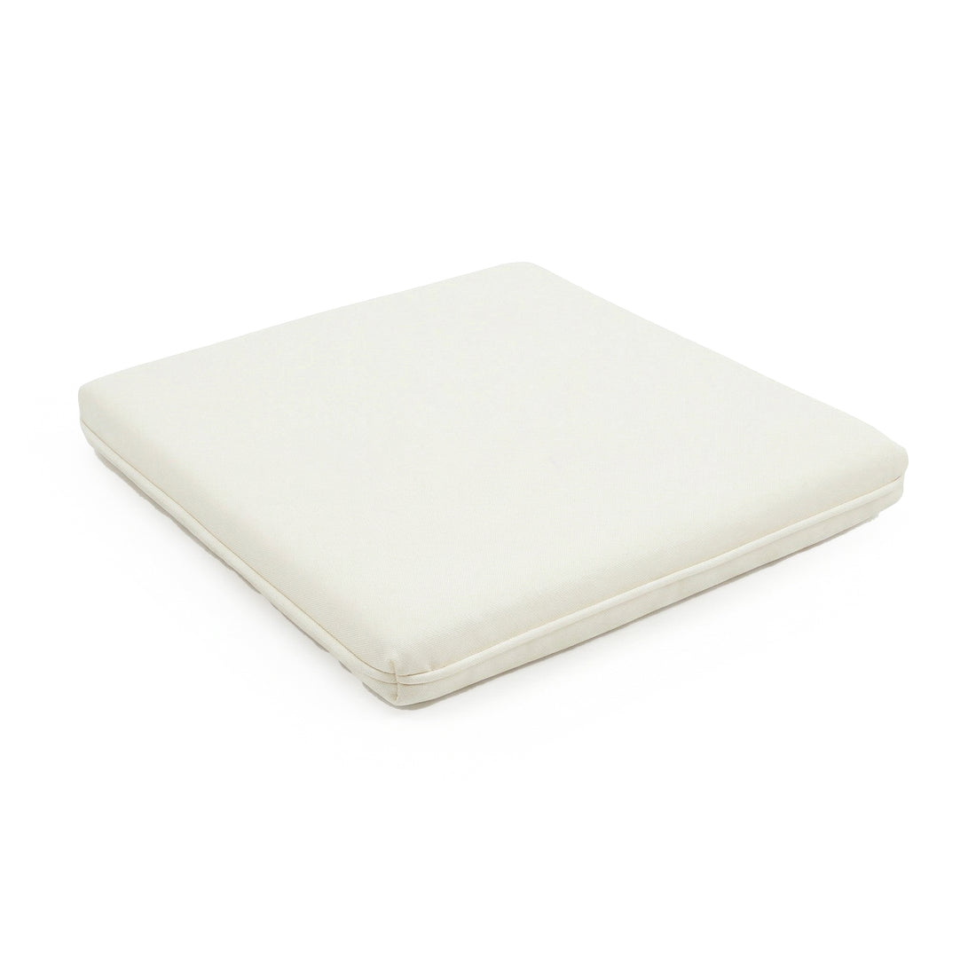 Evone Outdoor Cushion Covers in Cream White, showcasing a rectangular, off-white padded foam seat pad with a visible zipper on one edge, designed for easy outdoor seating updates.