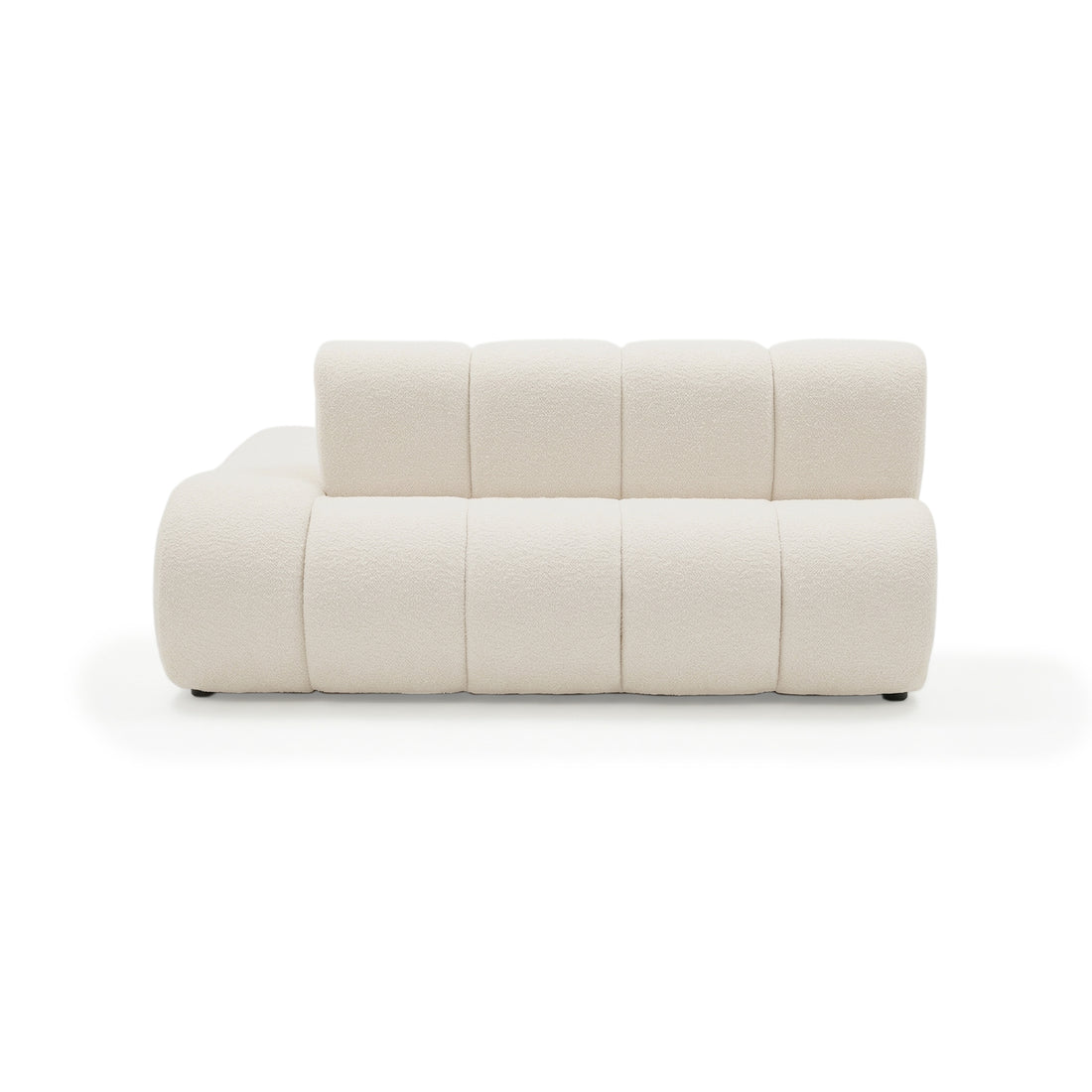 Close-up of modular sofa section end view on white background