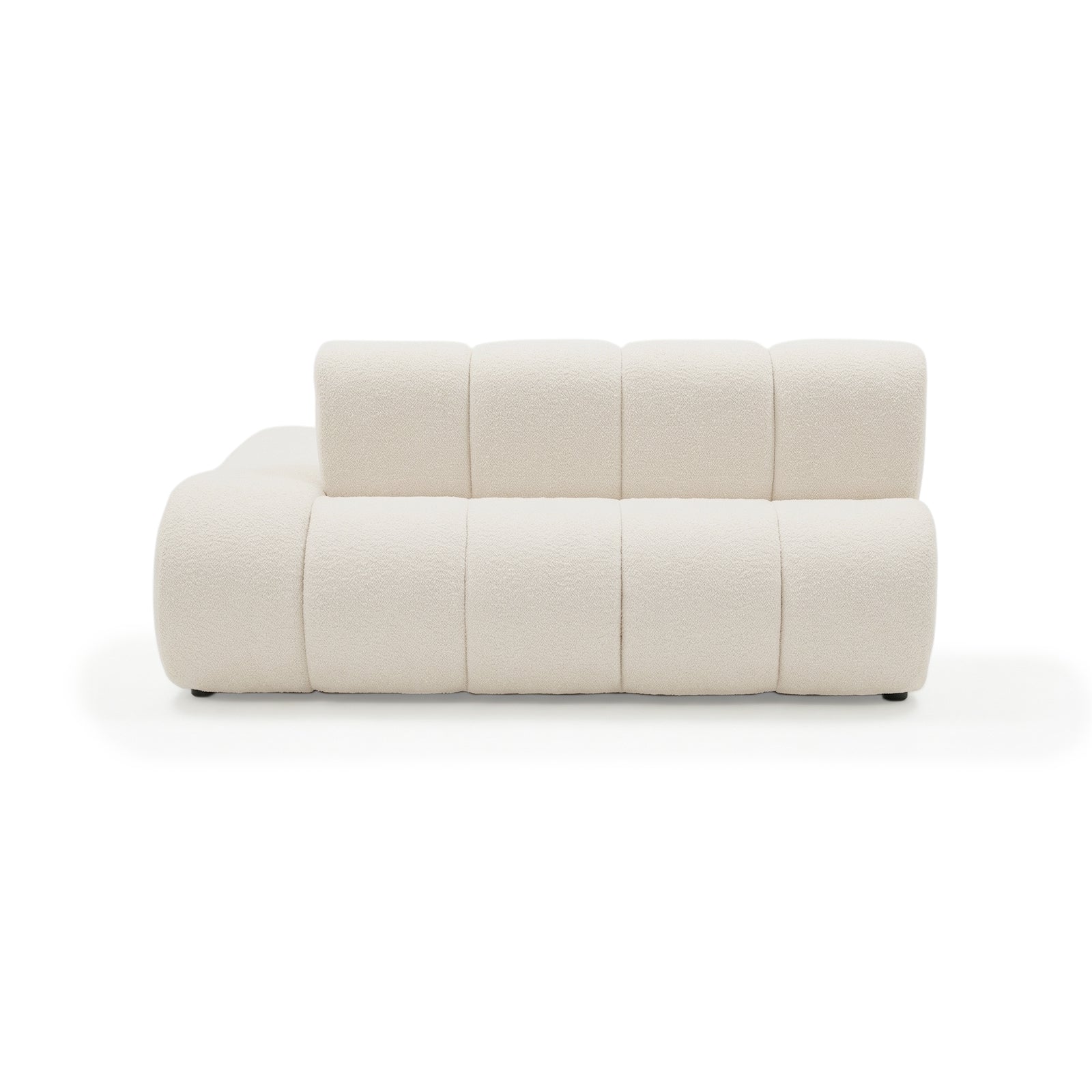 Close-up of modular sofa section end view on white background
