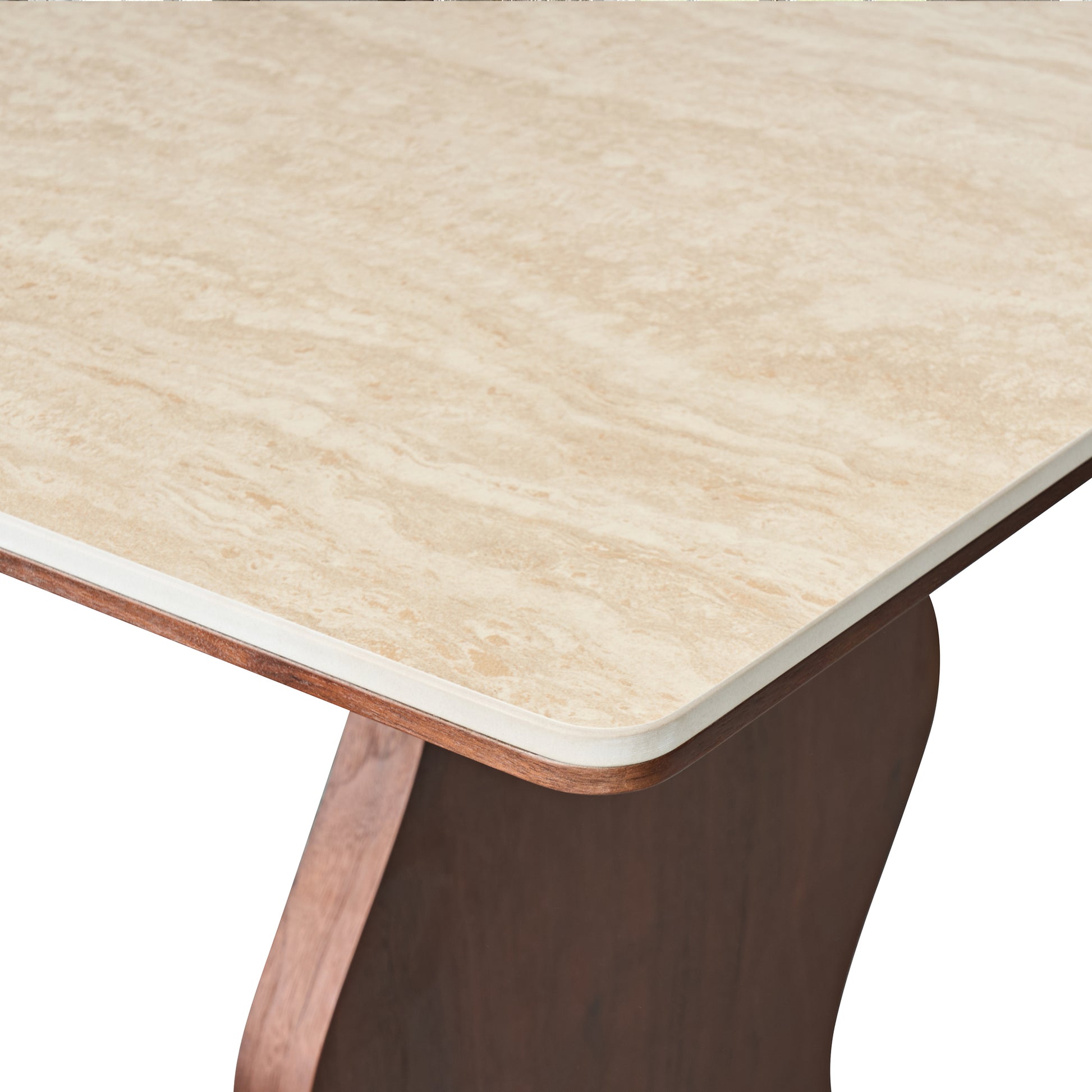 Close-up of a table corner and leg on a white background