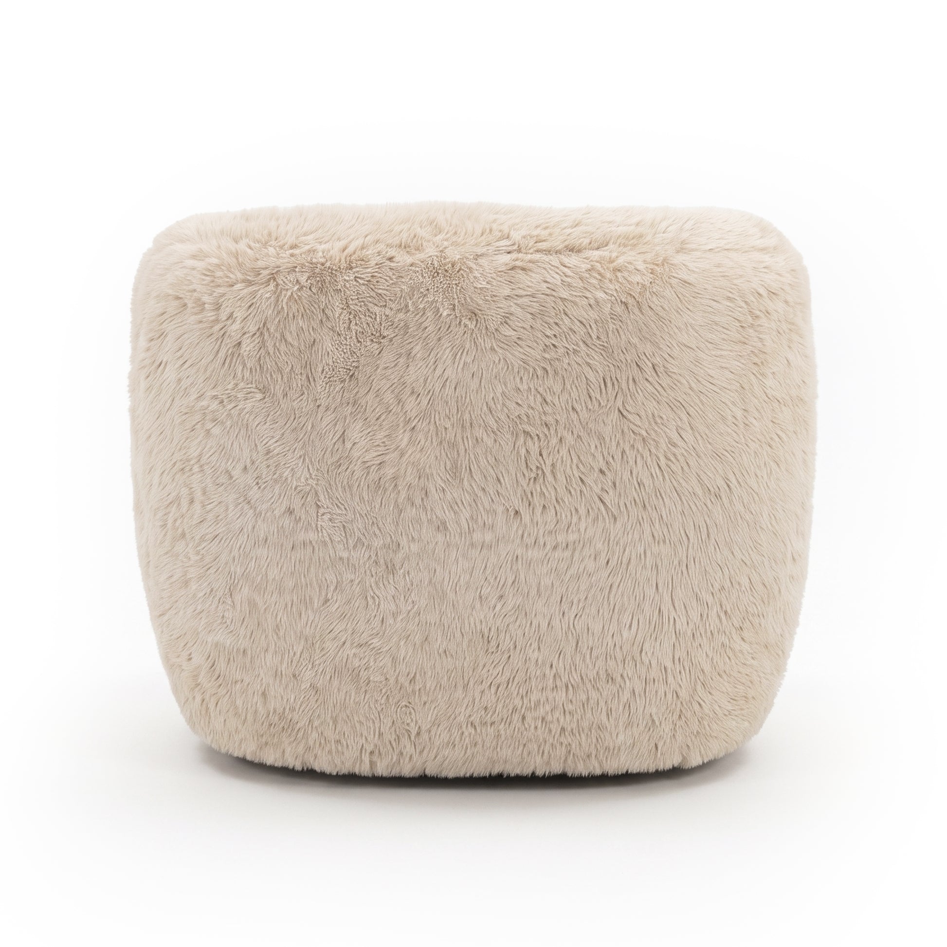 Back view of beige accent chair on a white background