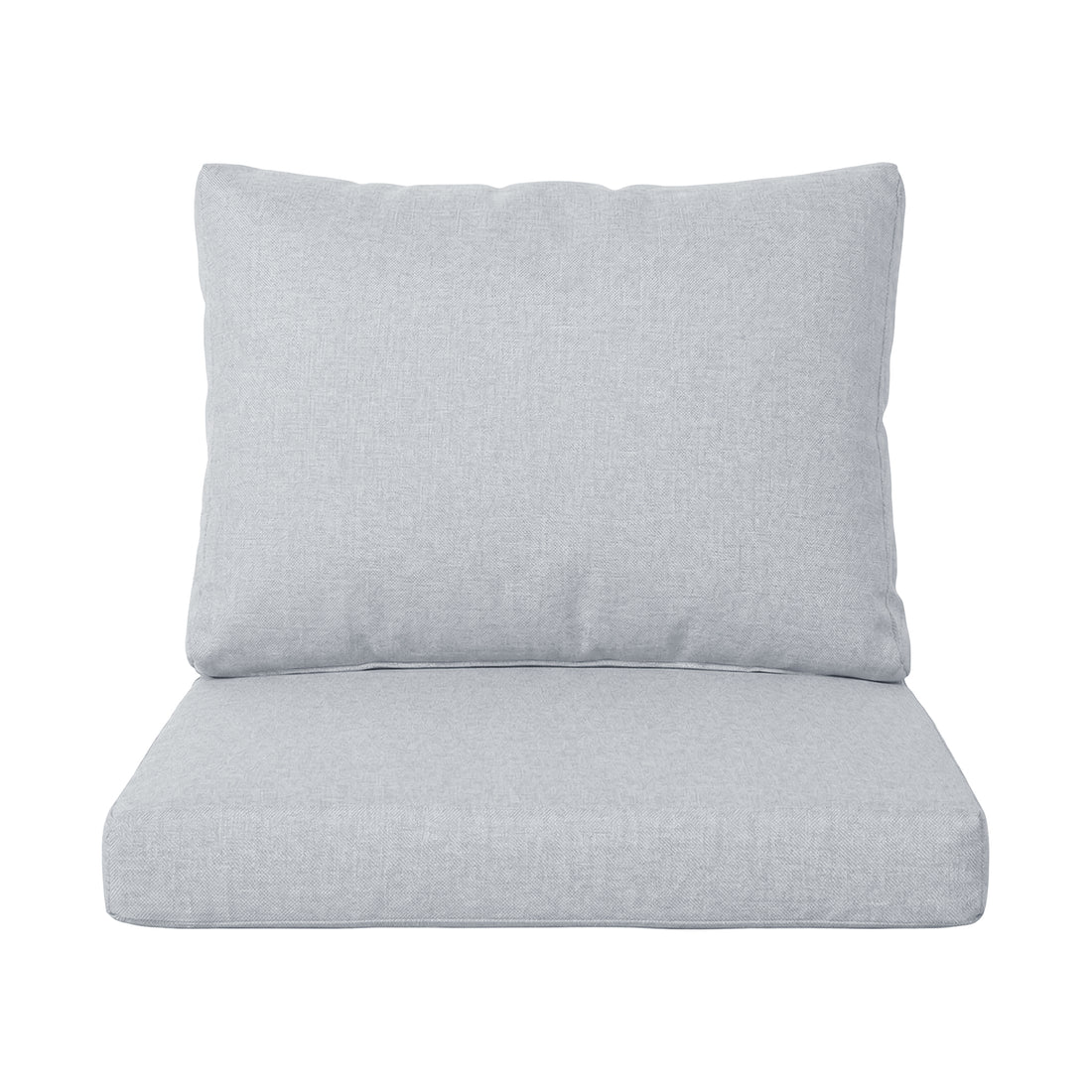 Two light gray chair cushions on white background