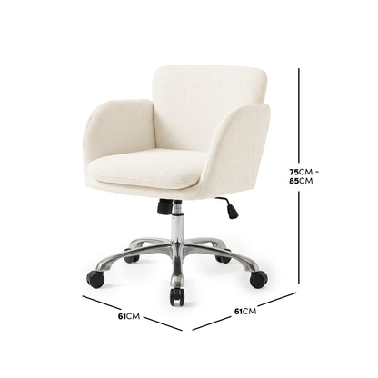 Cream office chair on white background with dimensions marked 61cm by 61cm and height 75cm to 85cm