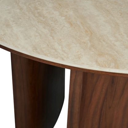 Close-up of a round table edge and base on a white background