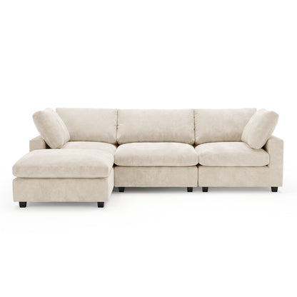 Beige L-shaped sectional sofa on a white background