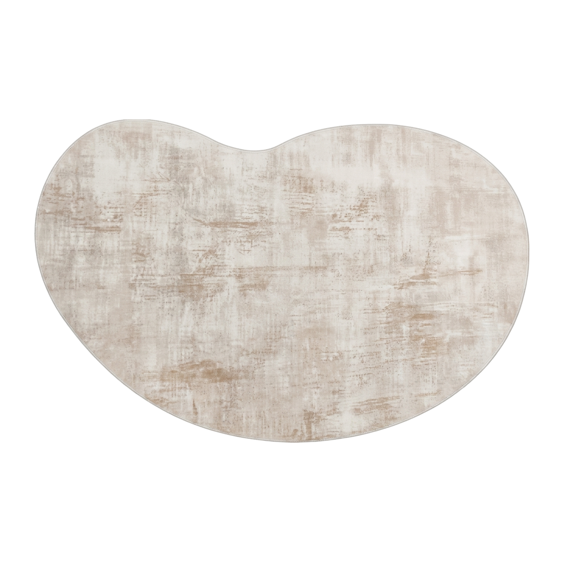 Whole beige kidney-shaped textured rug on a white background