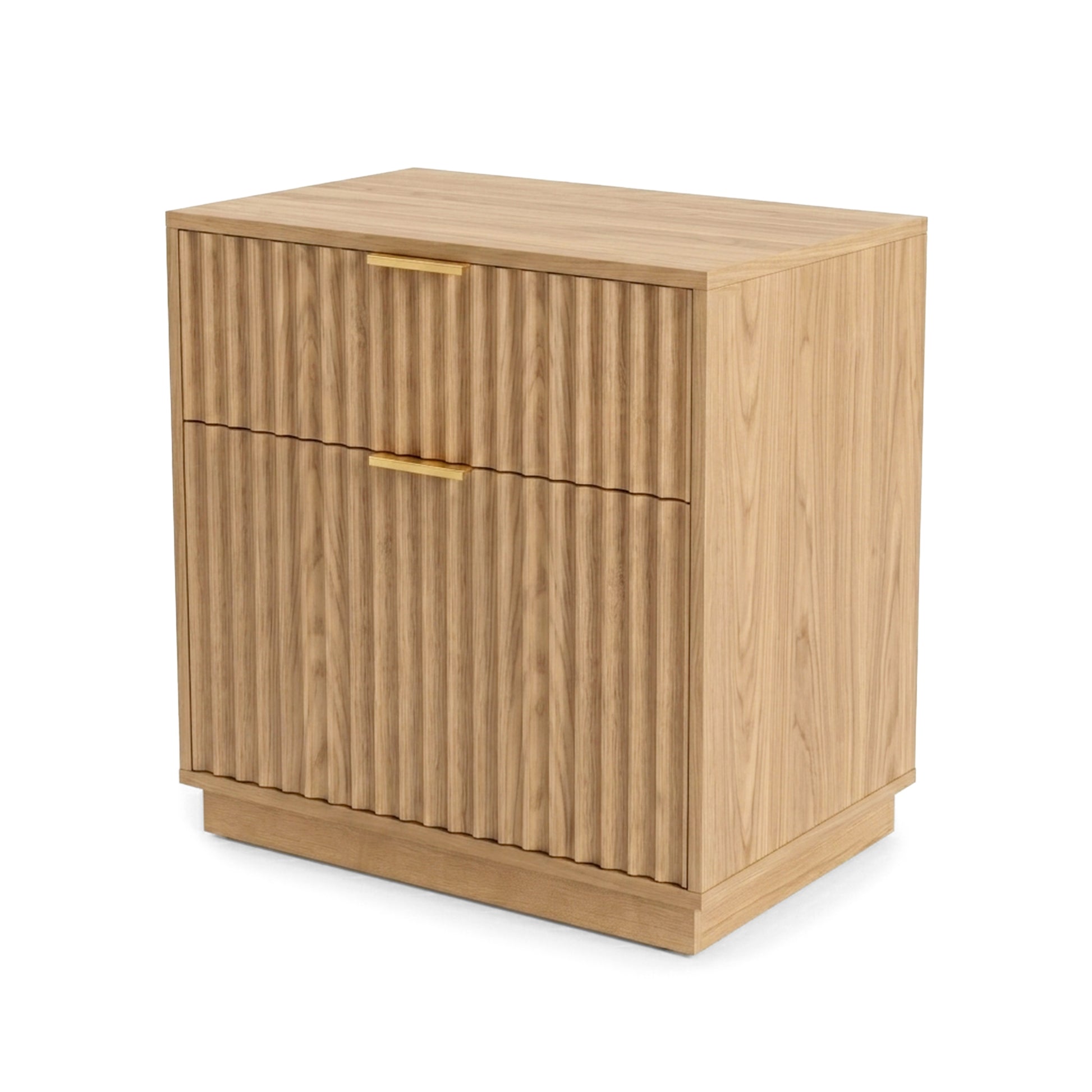 Contemporary wooden cabinet with one drawer and lower storage compartment on a white background