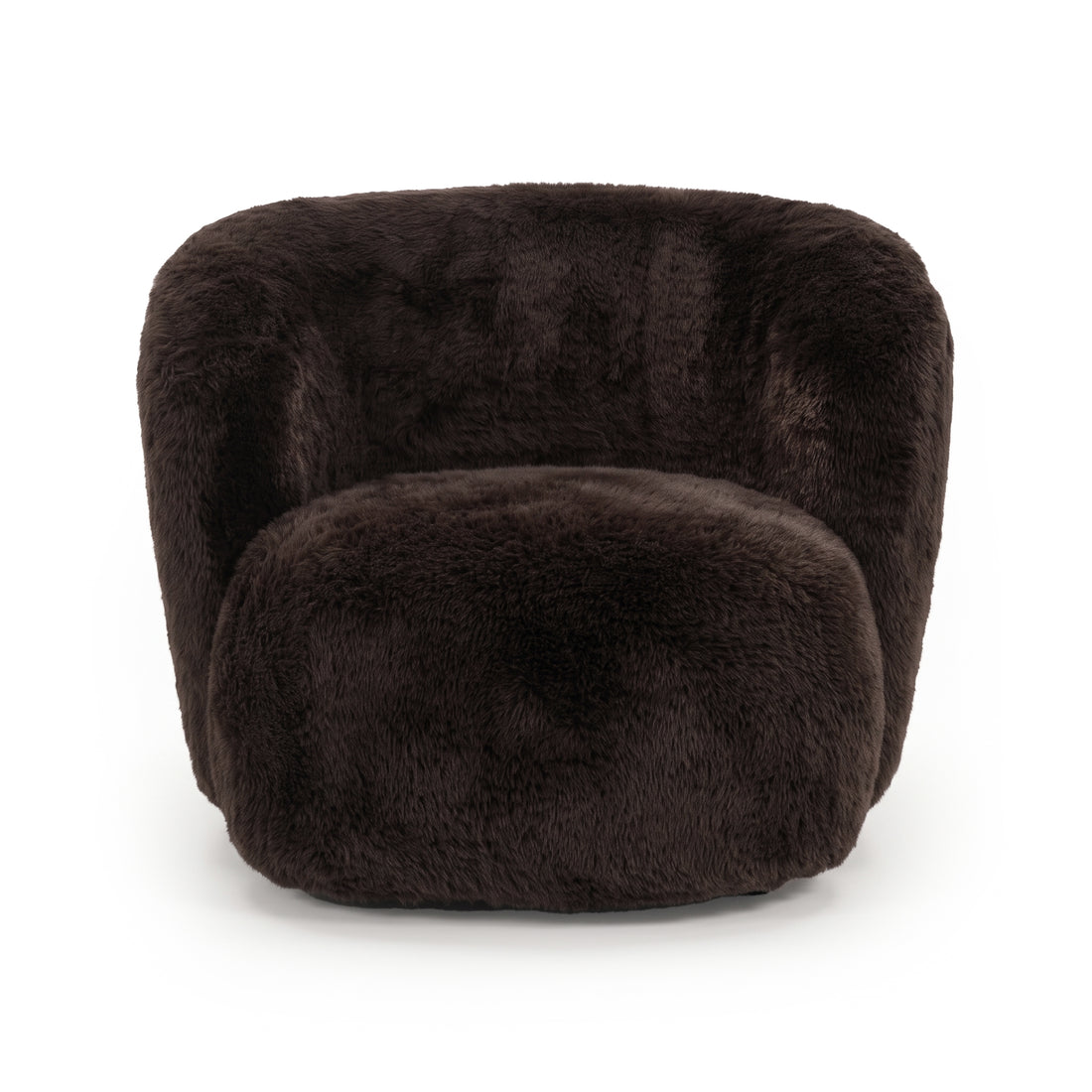 Oversized chocolate brown faux fur accent chair on white background