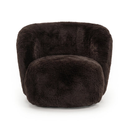 Oversized chocolate brown faux fur accent chair on white background