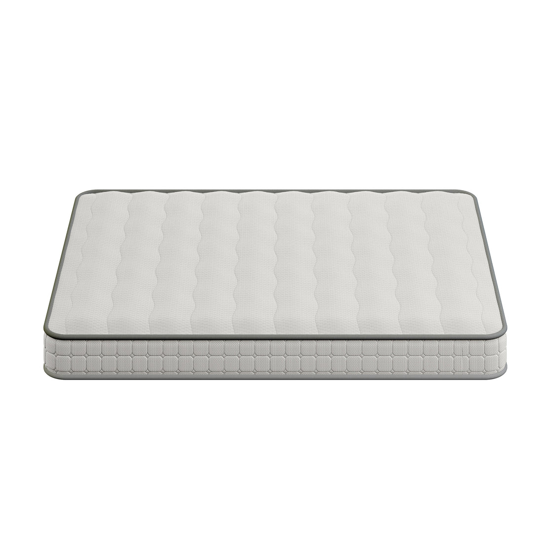 Byron Queen Murphy Bed with Mattress features a rectangular quilted mattress topper, showcasing a lightly padded top and quilt-patterned sides, on a plain background, highlighting its smart space-saving design.