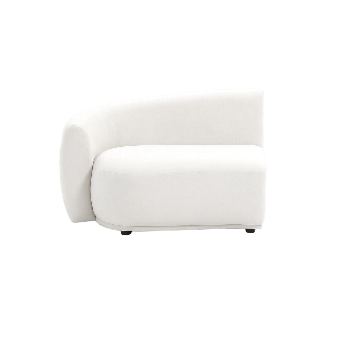 Contemporary armless curved white sofa section on white background