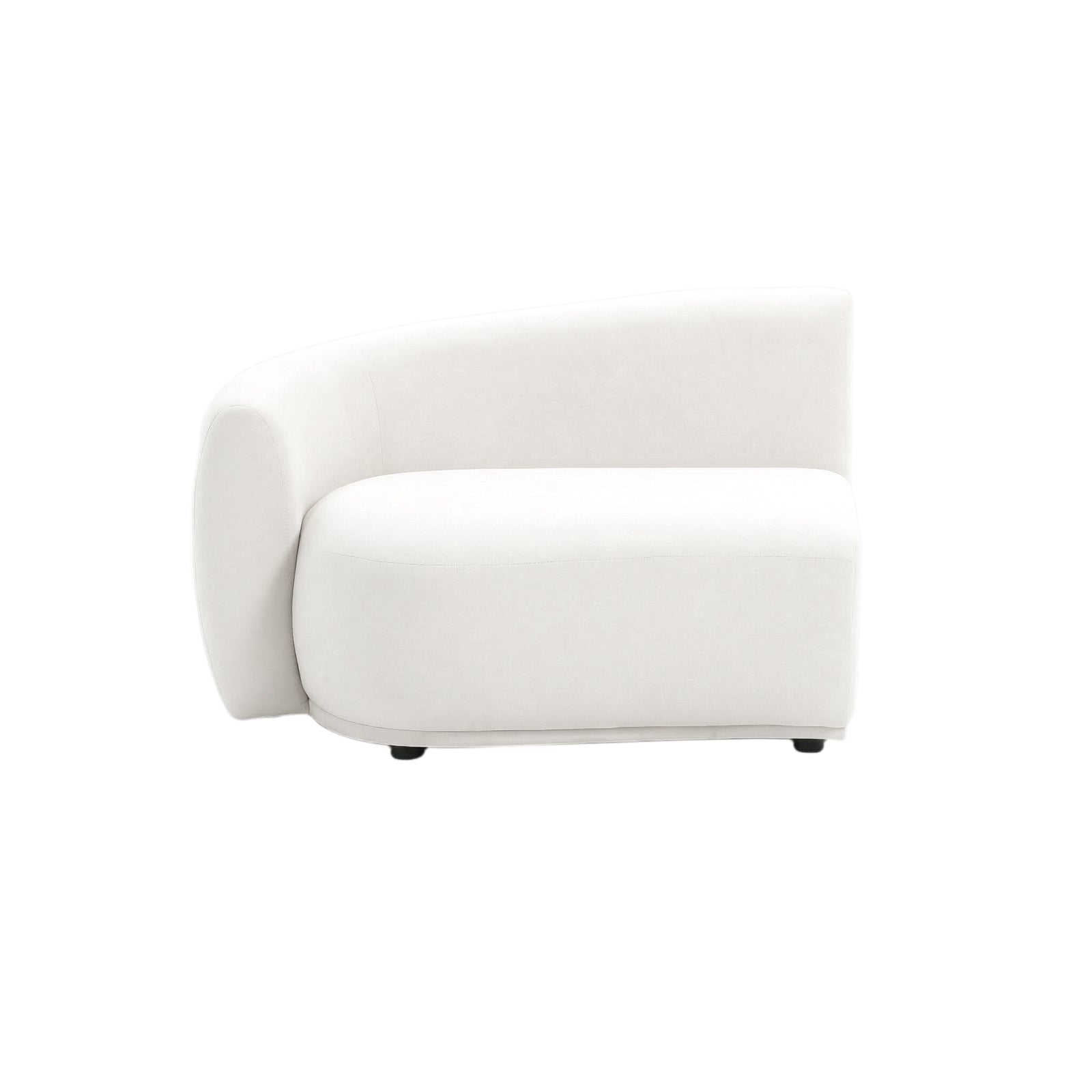 Contemporary armless curved white sofa section on white background