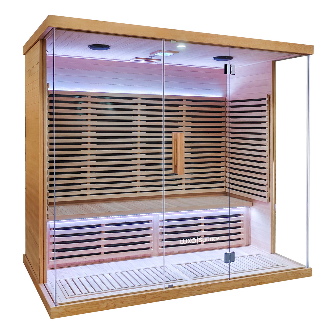Modern sauna cabin on a white background at an angle