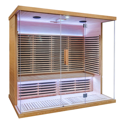 Modern sauna cabin on a white background at an angle