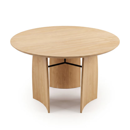 Light wood round table on white background