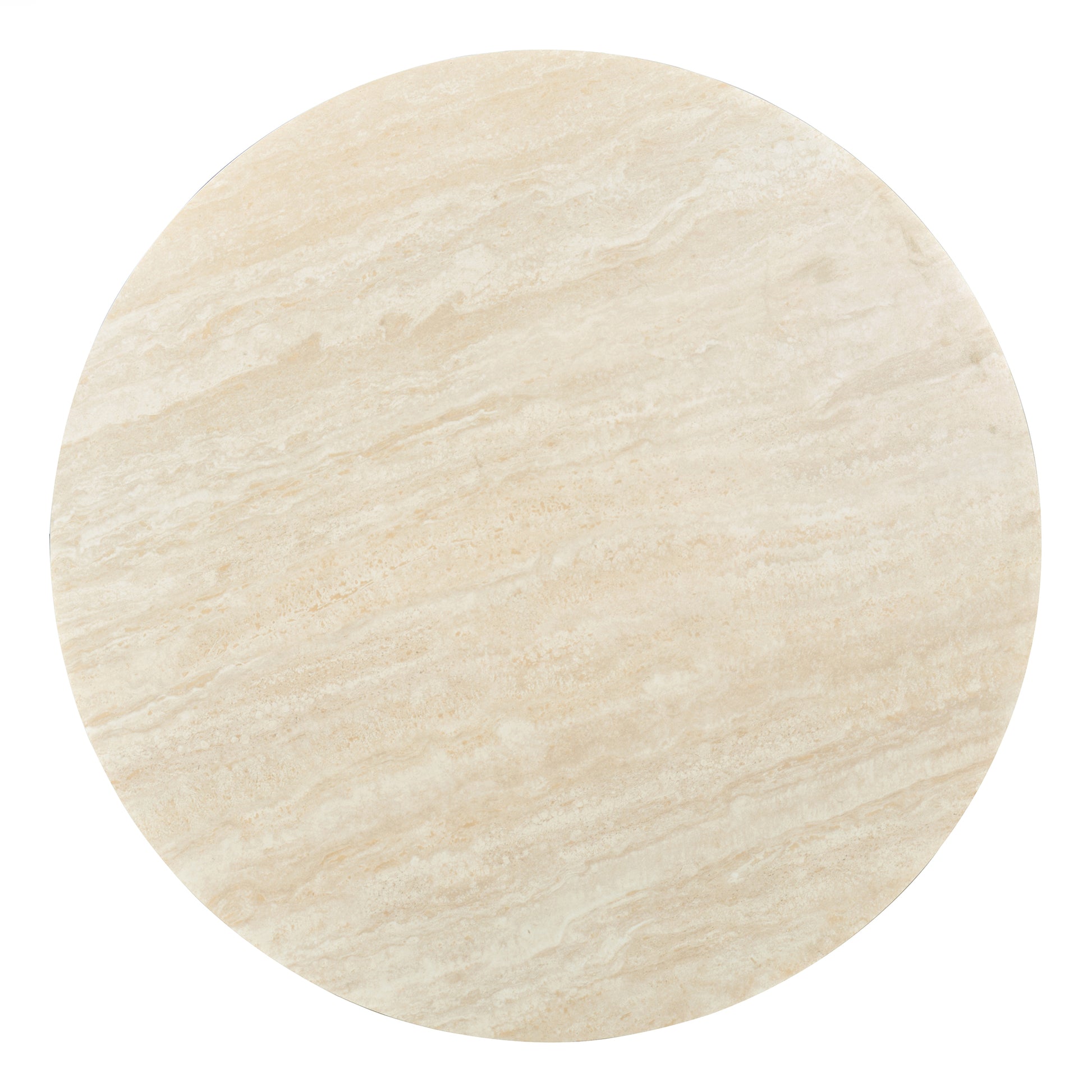 Round beige stone or marble slab photographed from above on a white background
