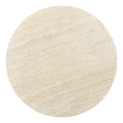 Round beige stone or marble slab photographed from above on a white background
