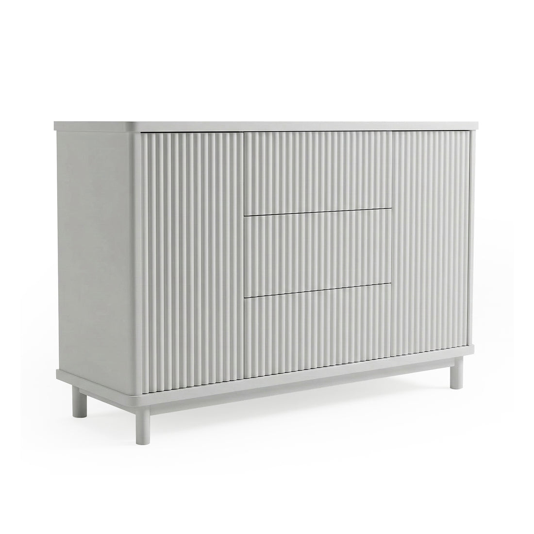 Light gray ribbed drawer sideboard on white background