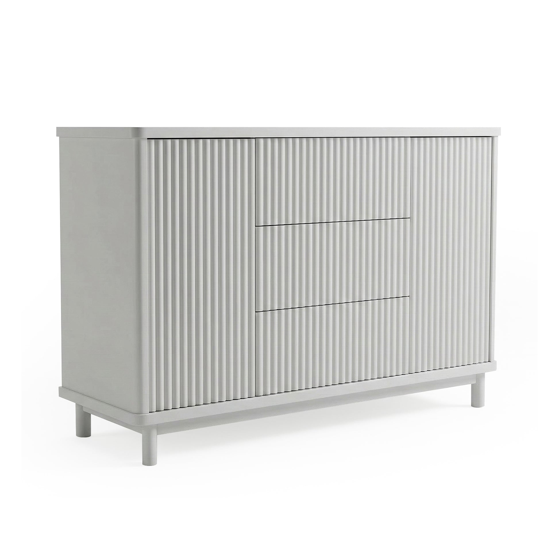 Light gray ribbed drawer sideboard on white background