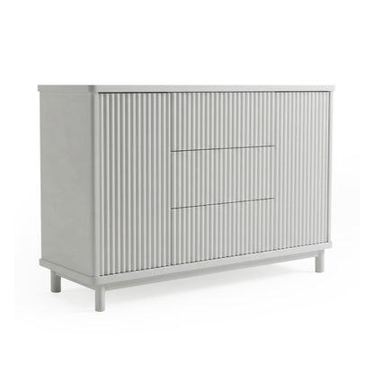 Light gray ribbed drawer sideboard on white background