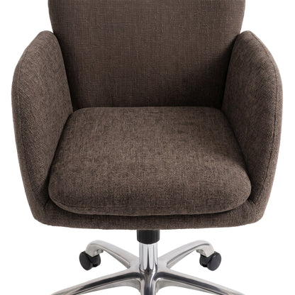 Partially cropped brown office chair on white background