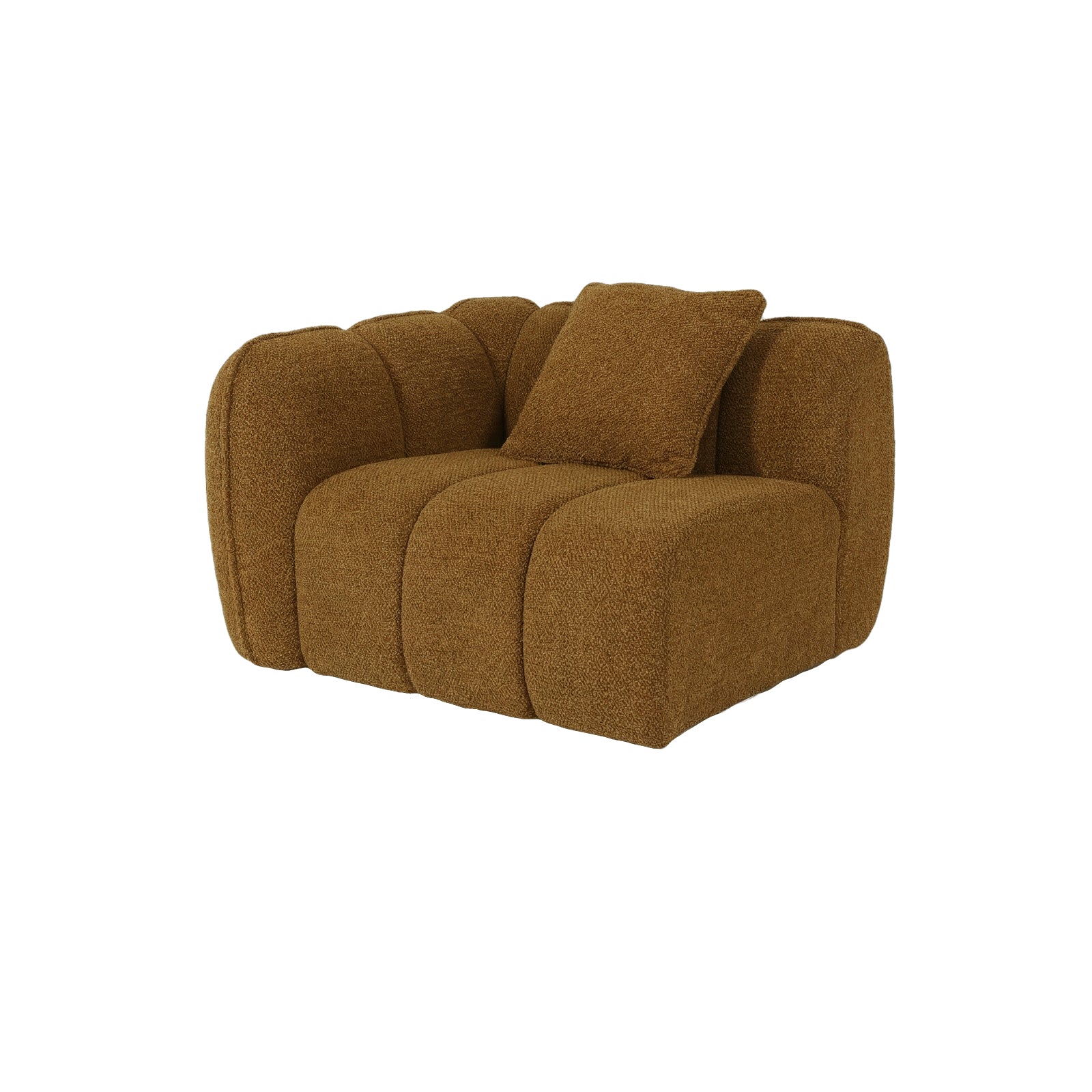 Brown upholstered armchair on white background