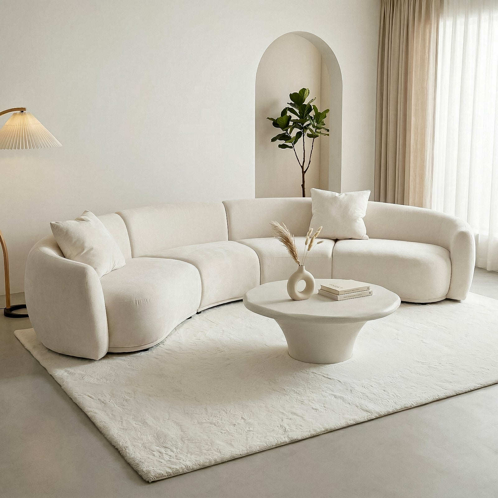 Sectional sofa in a modern living room with coffee table and lamp