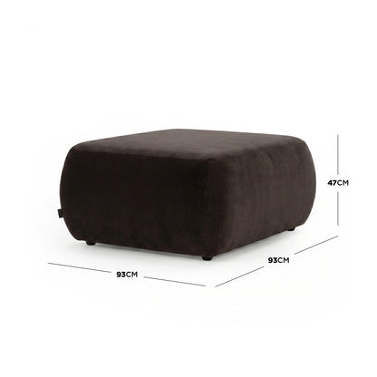 Square dark brown ottoman with dimensions labeled (47 cm height, 93 cm width/depth) on white background