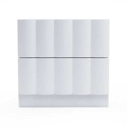 Modern white two-drawer cabinet on white background