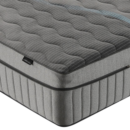 Close-up of mattress corner on white background