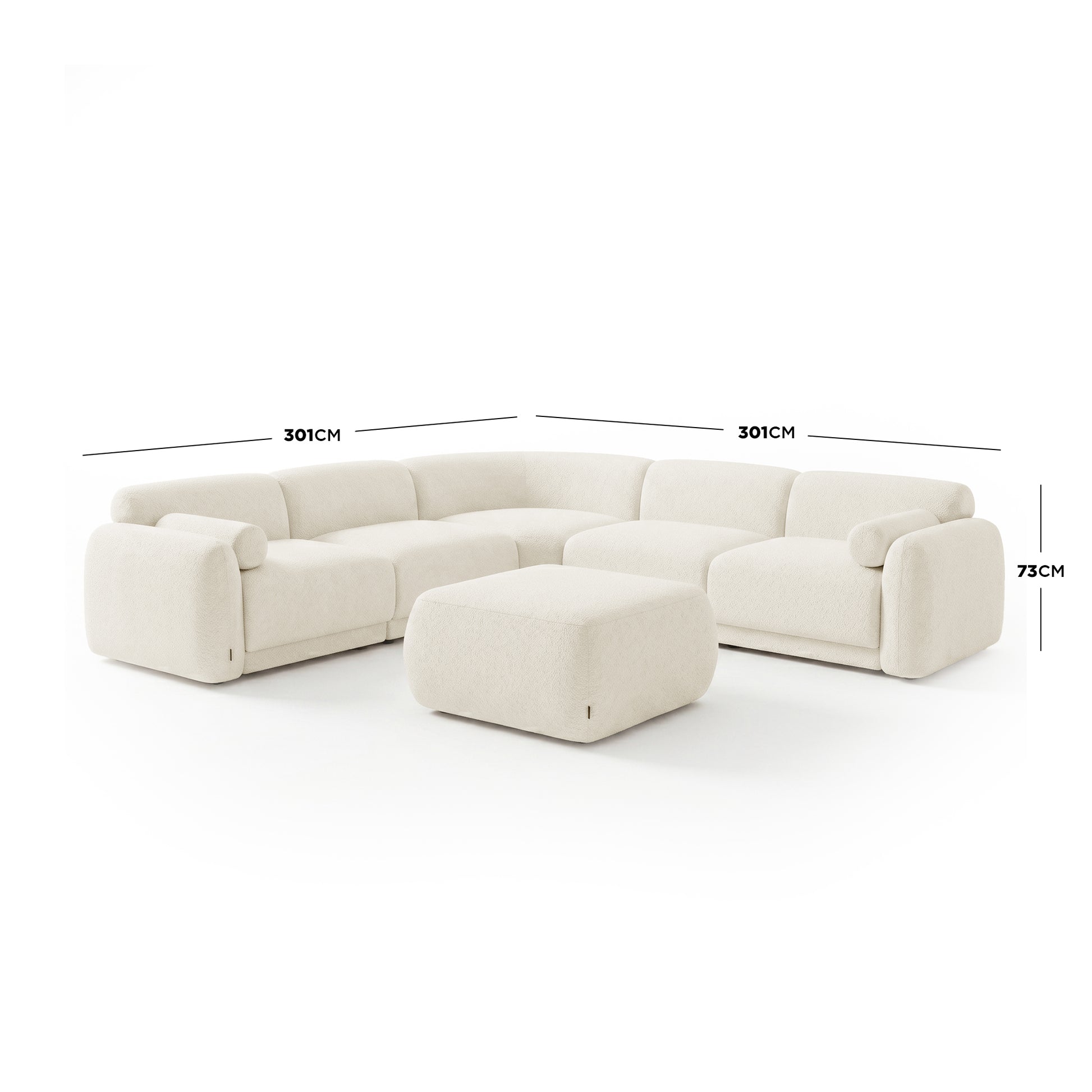 Modular sectional sofa dimensions on white background