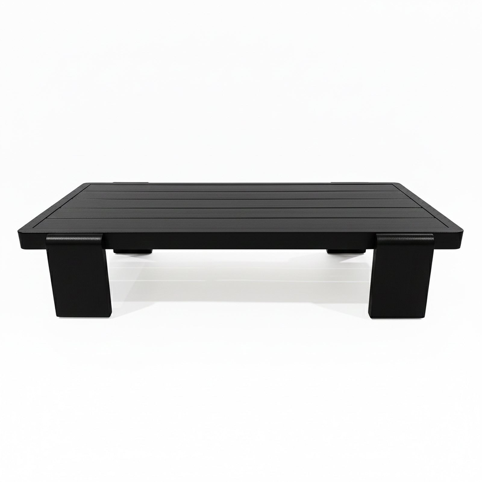 Modica 5 Seater Aluminium Outdoor Sofa Set in Black & Grey features a sleek black platform with four short legs, designed as a low-profile riser, ideal for outdoor lounging setups.