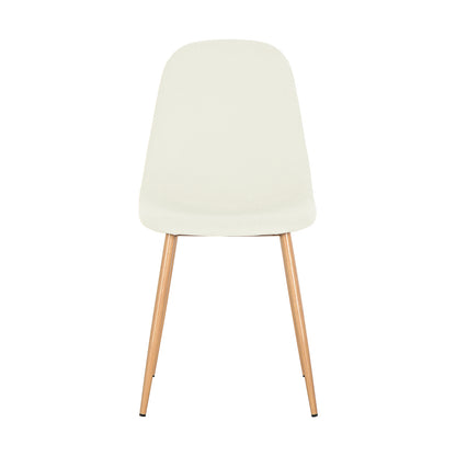Florida Corduroy Fabric Dining Chairs Set of 4 in Sand feature cream-colored upholstered seats and backs with lightly angled light wood legs, offering a minimalist design perfect for modern dining spaces.