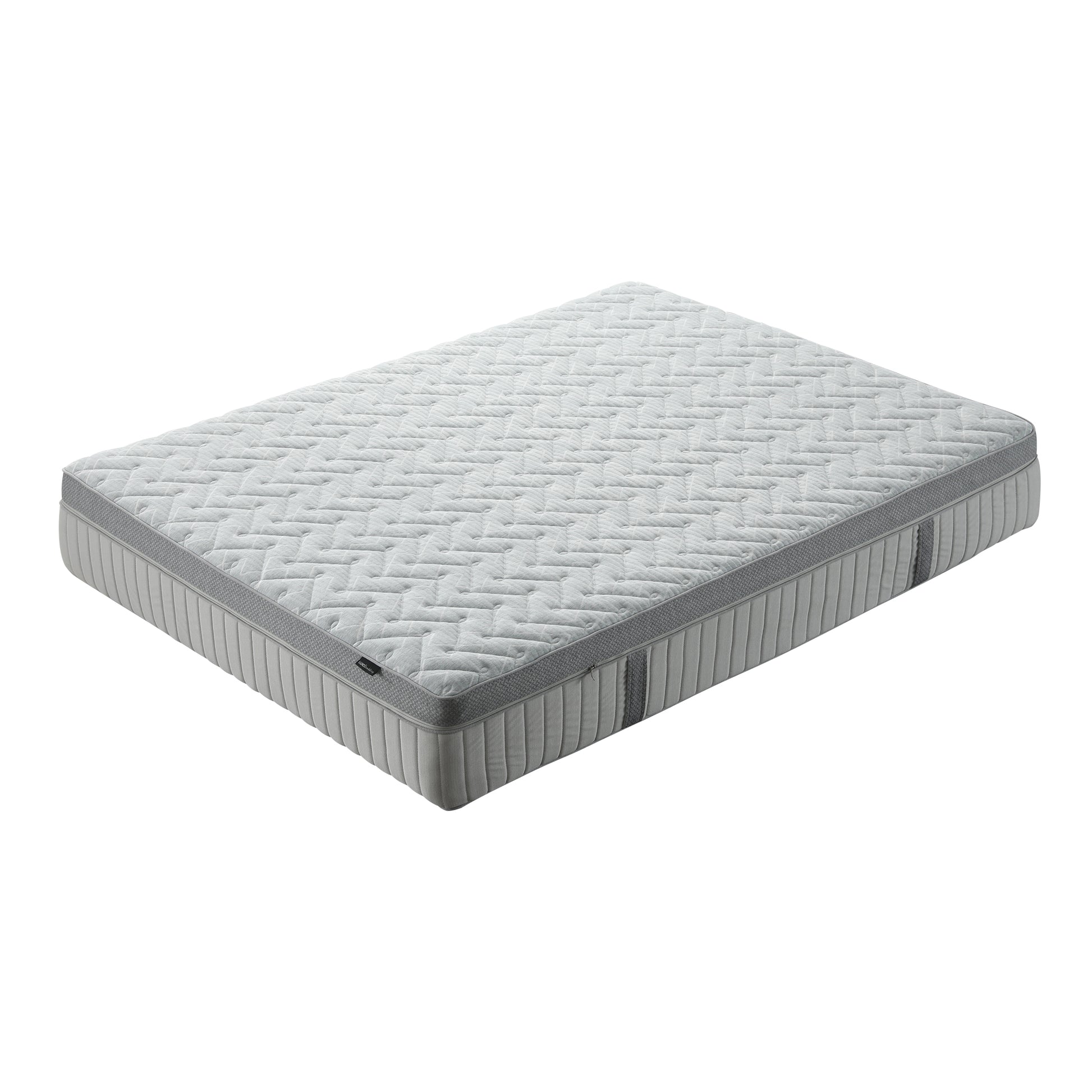 Full rectangular mattress with quilted surface on a white background