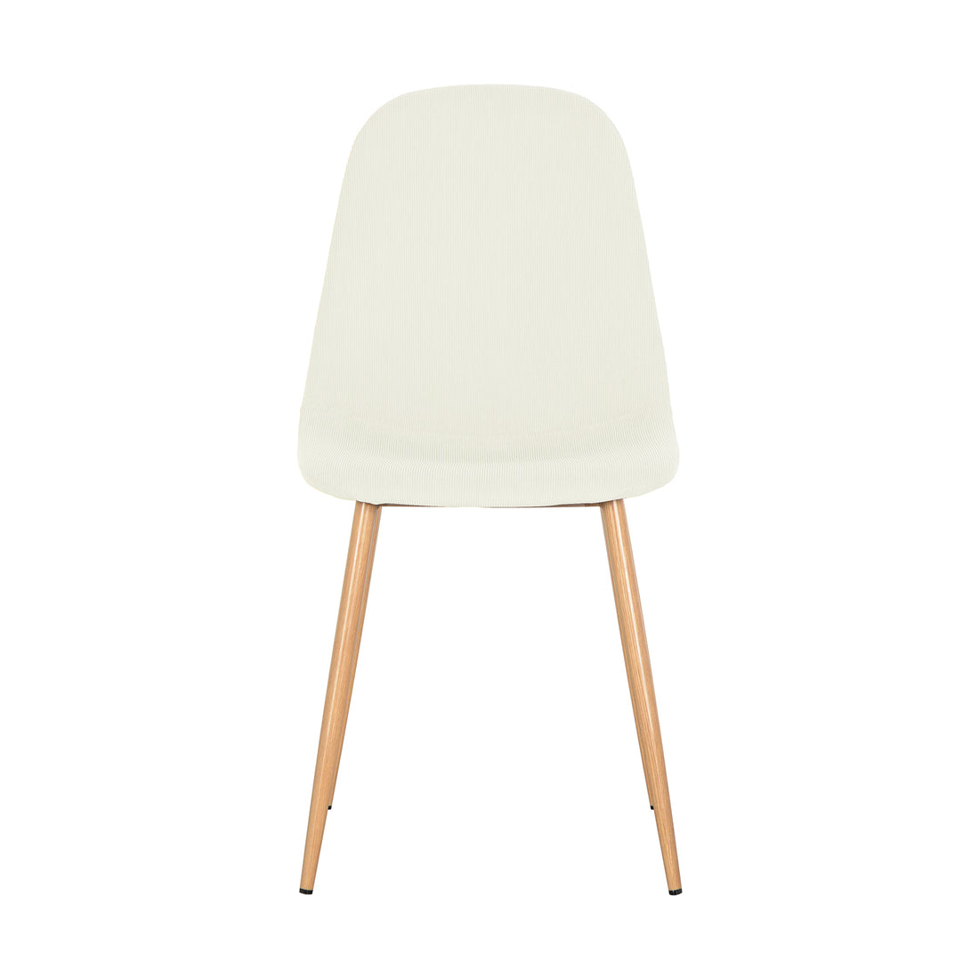 Modern-style Oregon Dining Table with 8 Florida Chairs Set features a minimalist chair with a curved white upholstered seat, backrest, and slender wooden legs, embodying sleek, contemporary design.