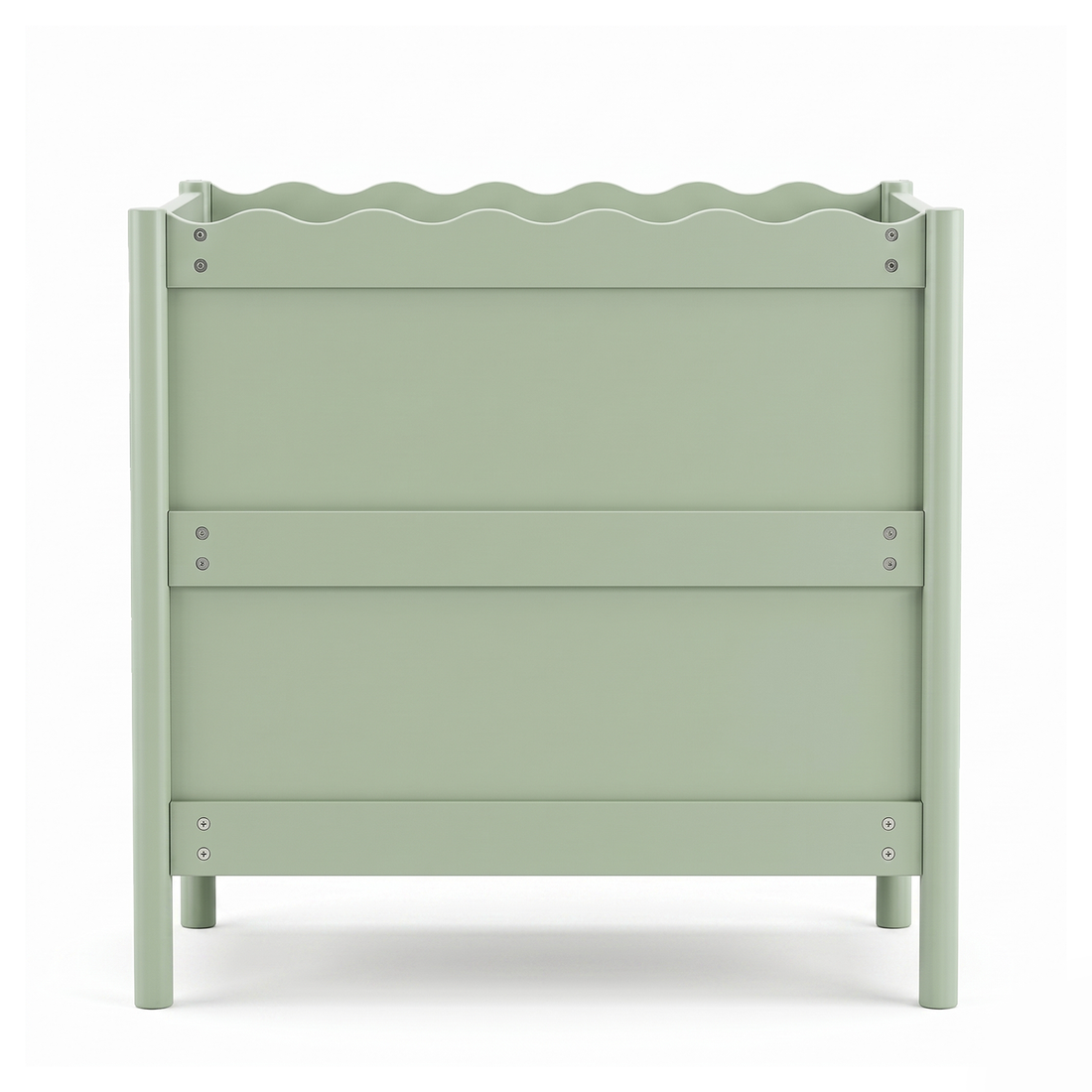 Pastel green child's bed or cot on a white background