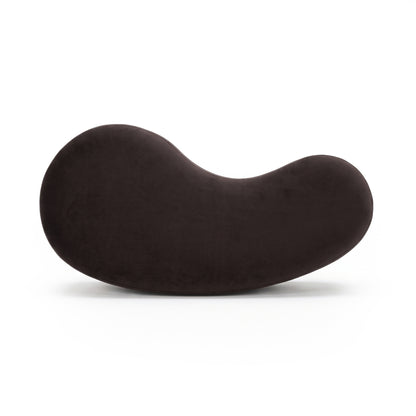 Dark kidney bean-shaped cushion or soft seating piece on a white background