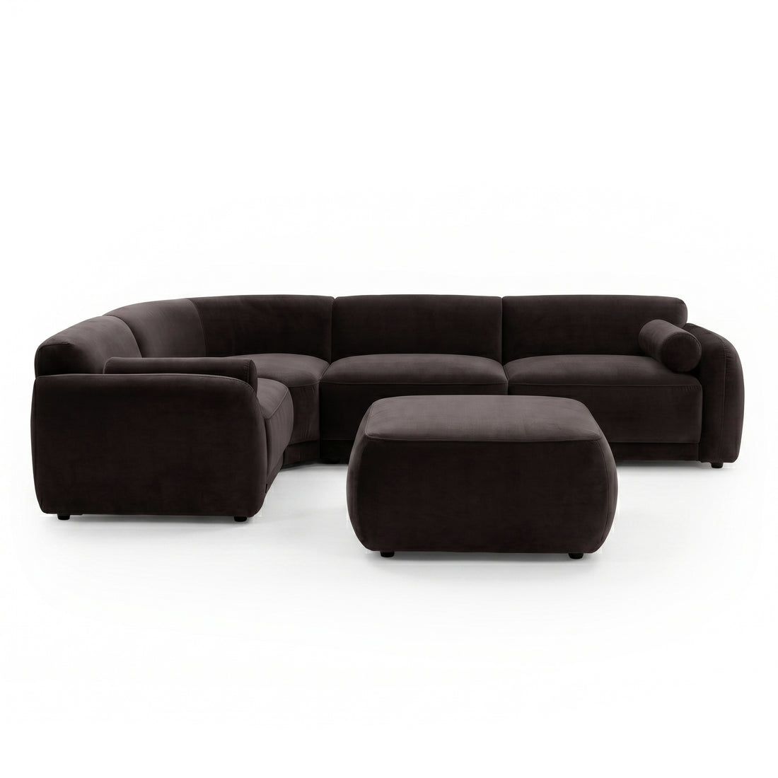 Dark brown modern sectional sofa with ottoman on white background