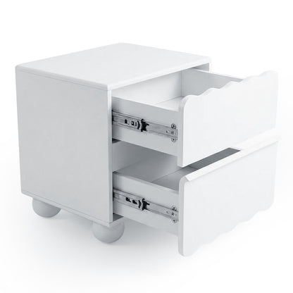 White cabinet with partially open drawers on white background