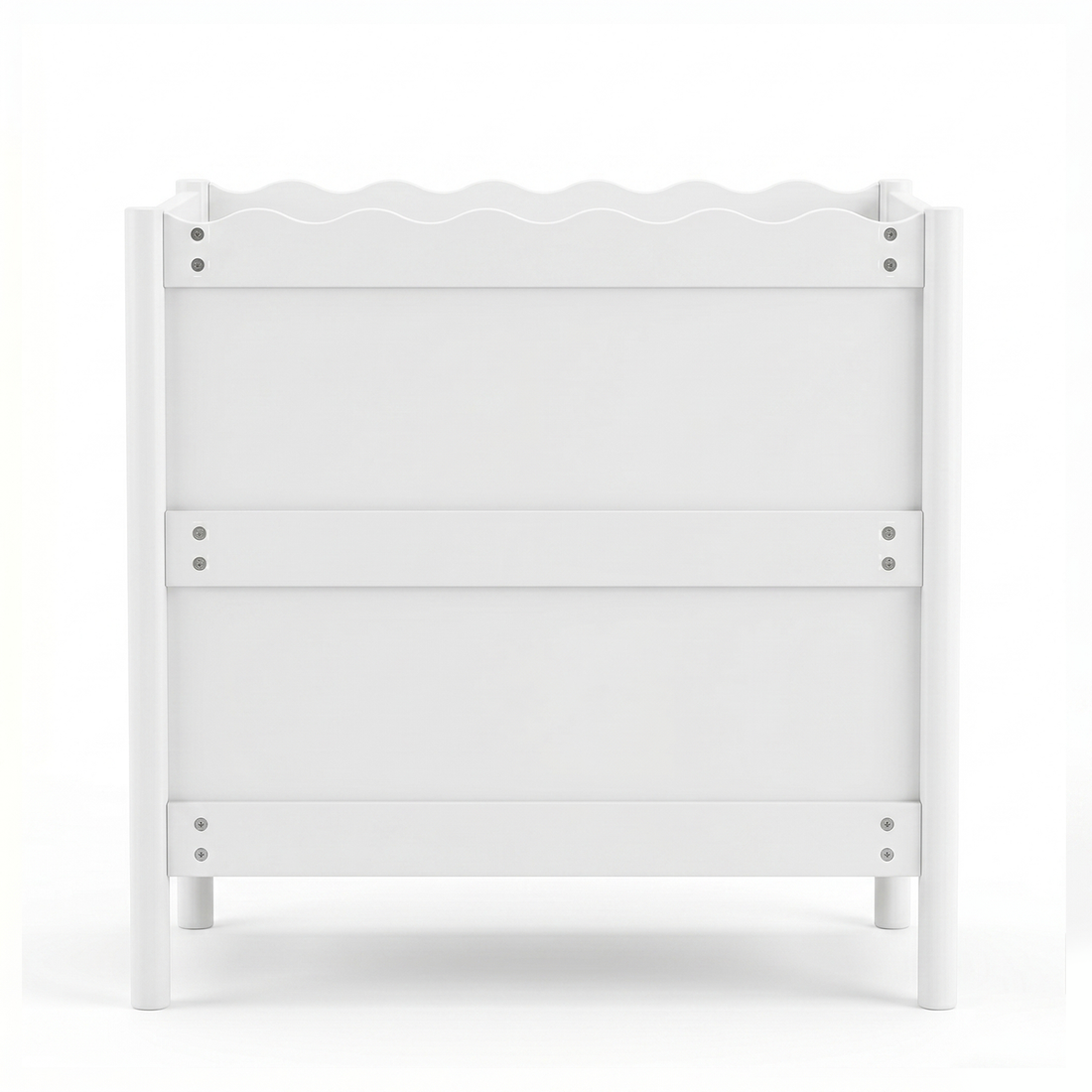 Side view of a white furniture piece on a white background