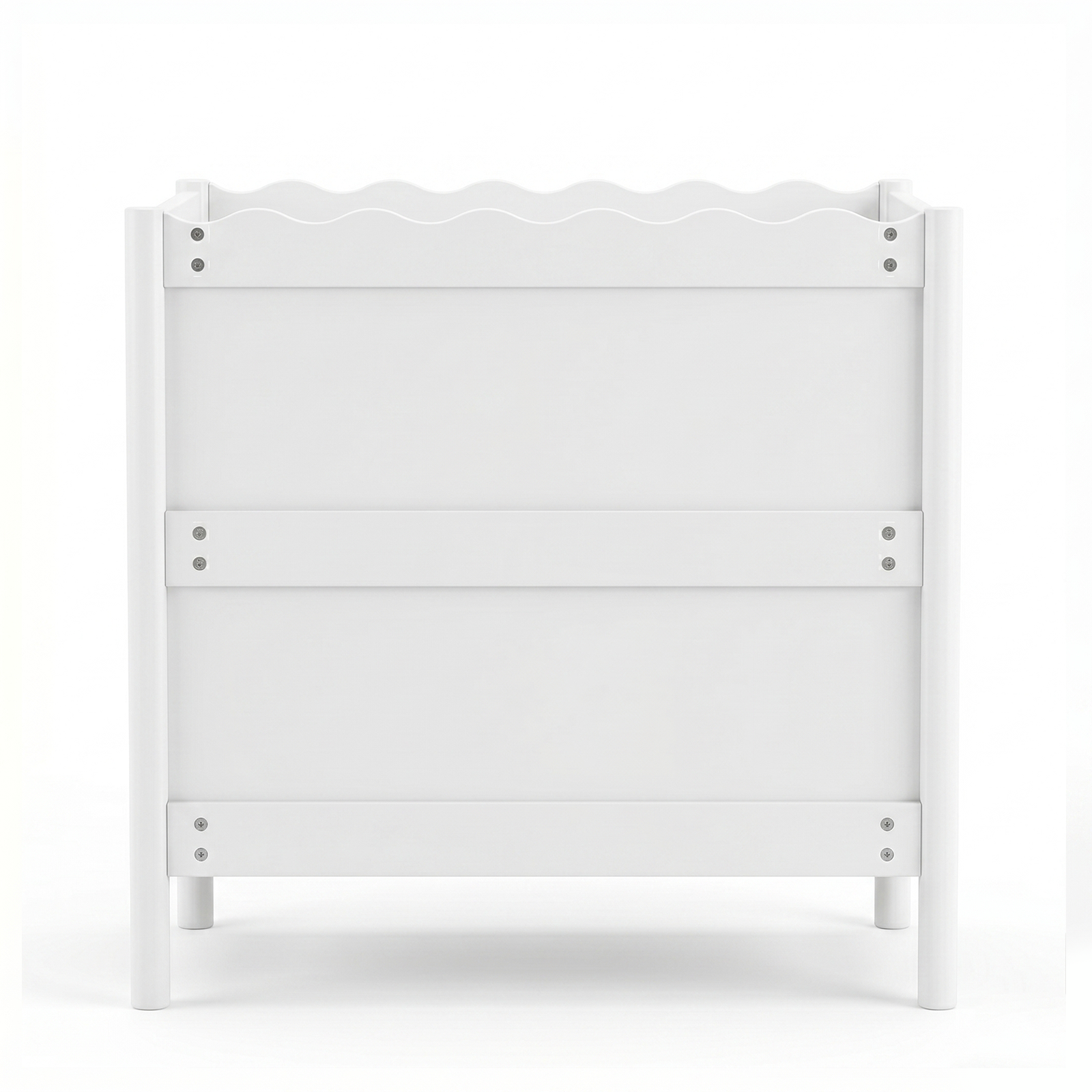 Side view of a white furniture piece on a white background