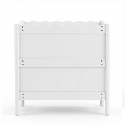 Side view of a white furniture piece on a white background