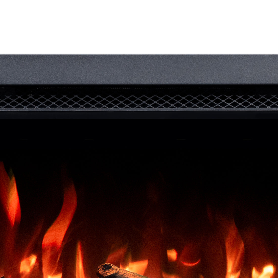 Close-up of flame effects in LEFBERIDA electric fireplace on white background