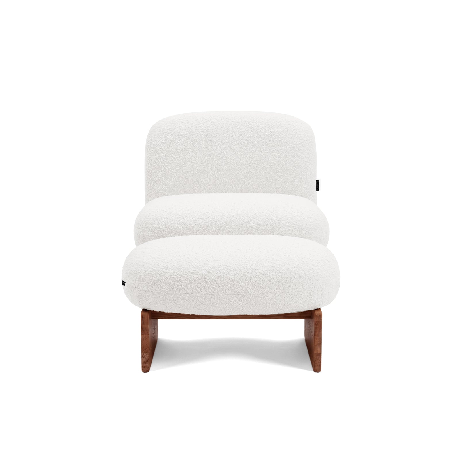 Modern accent chair on white background, front view.