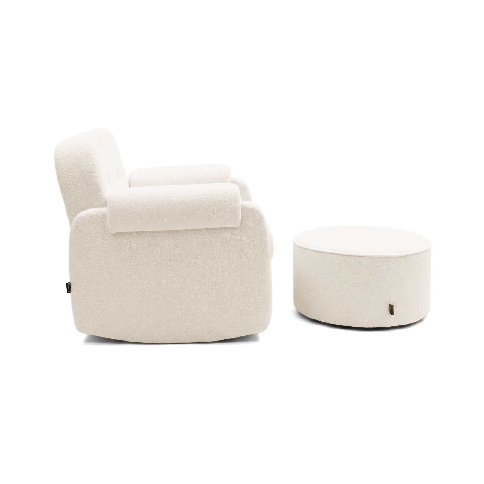 Side view of armchair and ottoman on white background