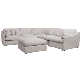 Modern L-shaped sectional sofa with matching ottoman on a white background