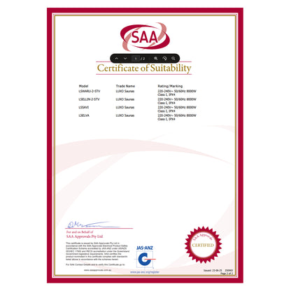 SAA certificate of suitability document on a white background