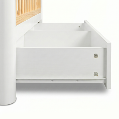 Close-up of white drawer storage detail of furniture on white background