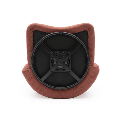 Underside view of upholstered chair base on white background