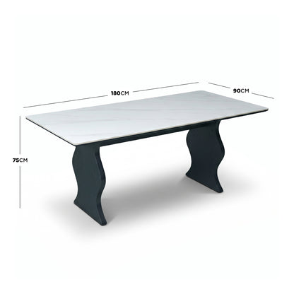 Rectangular table on white background with dimensions labeled 180cm by 90cm by 75cm